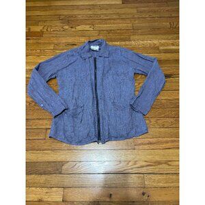 Flax By Jeanne Engelhart 100% Linen Full Zip Jacket Size Small Purple Blue